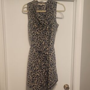 LOFT Blue and Cream Sheath Mini Dress Cowl Neck Sleeveless